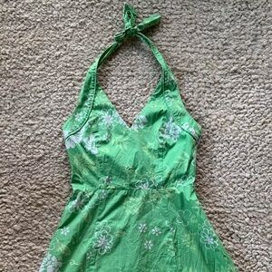 Smart Set Green & White Tropical Floral Print Halter Sundress